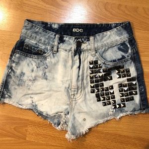UP BDG High-Waisted Acid Wash Studded Denim Shorts